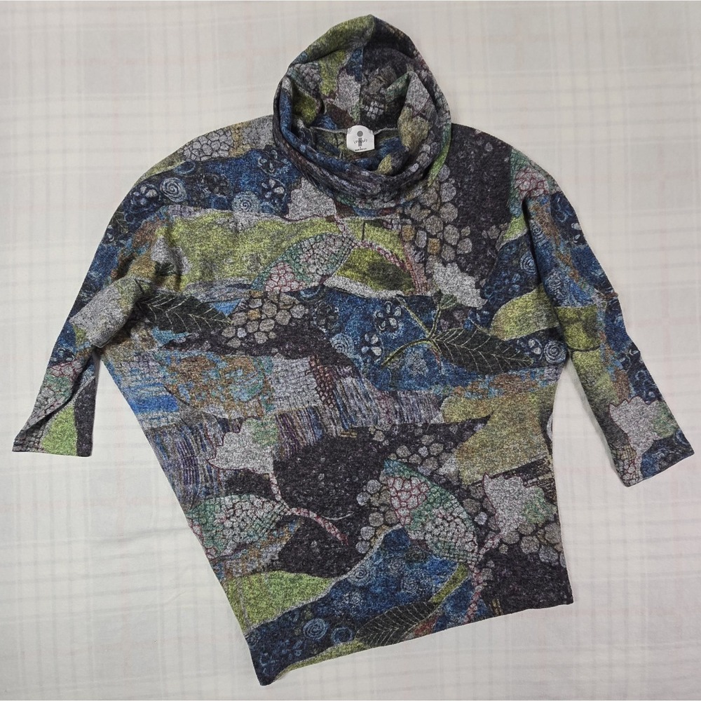 Inoah Tunic Top Women's Dark Floral Abstract Art Asymmetrical Cowl Neck S